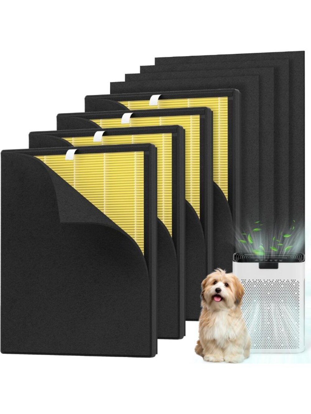 4 Washable Pet Care Replacement Filters for Air Purifiers - 3-Stage Odor
